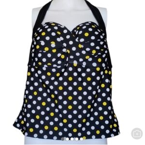 Catalina Black Polka Dot Yellow Tankini Swimwear for Women Top Only Size XL